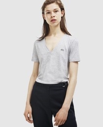 tee shirt col v femme lacoste