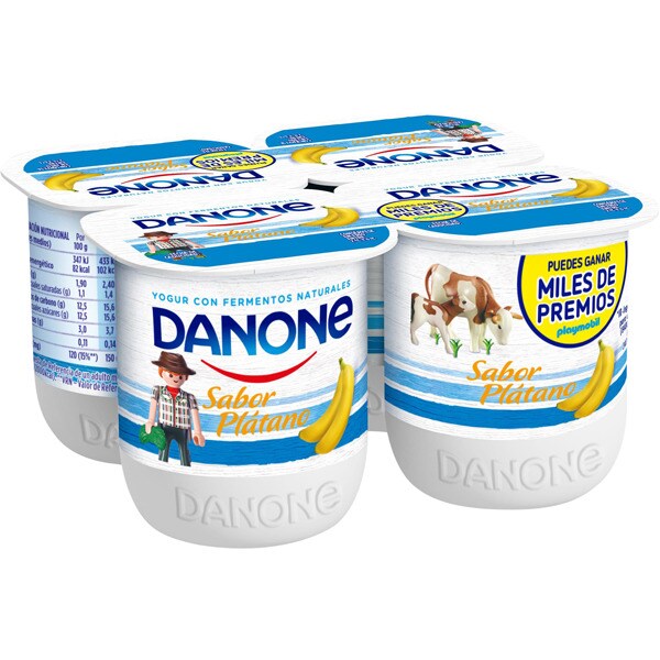 yogur sabor plátano sin gluten pack 4 unidades 125 g · DANONE