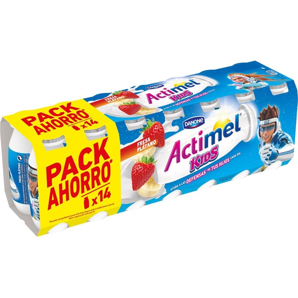 yogur líquido sabor fresa y plátano sin gluten pack 14 unidades 100 g