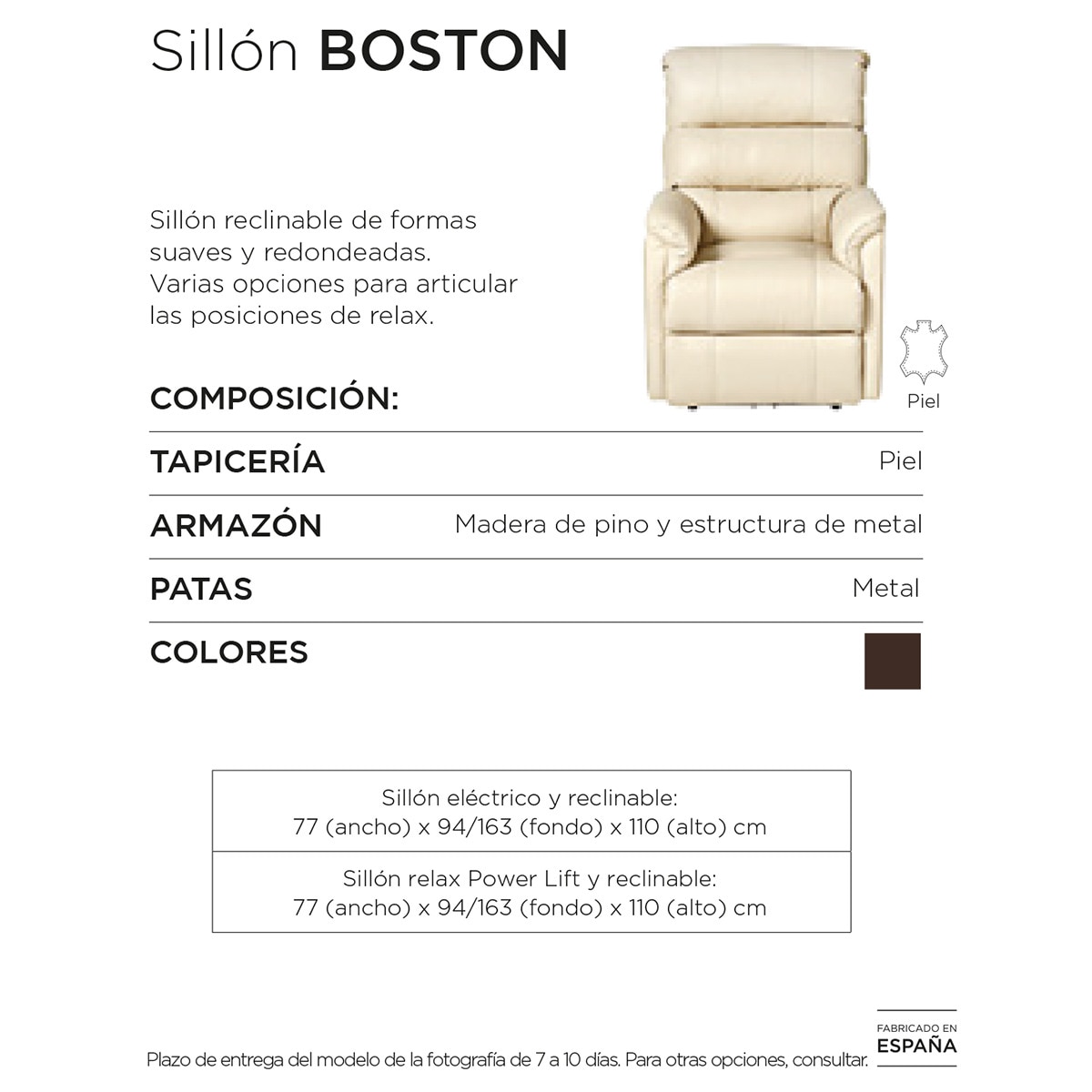 Poltrona em pele com relax eléctrico Power Lift Boston Chocolate-8