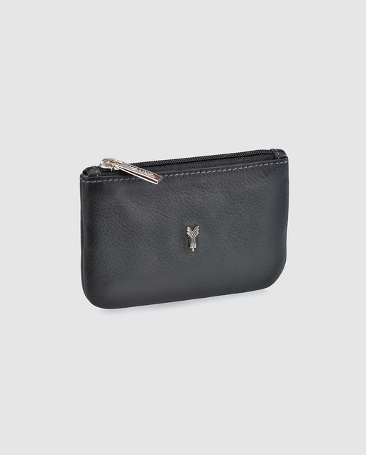 Black leather keyring with zip