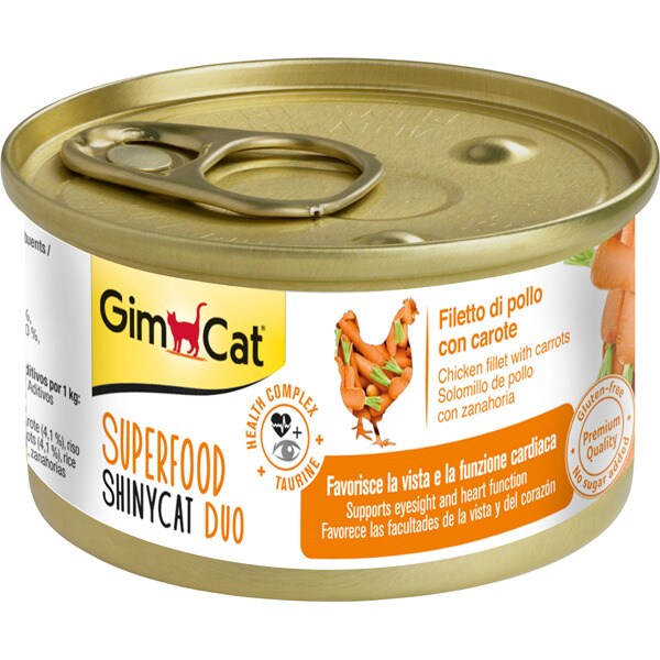 Shinycat Duo comida húmeda para gatos con pollo y zanahoria lata 70 g