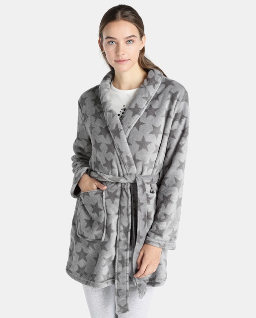 womens short grey dressing gown