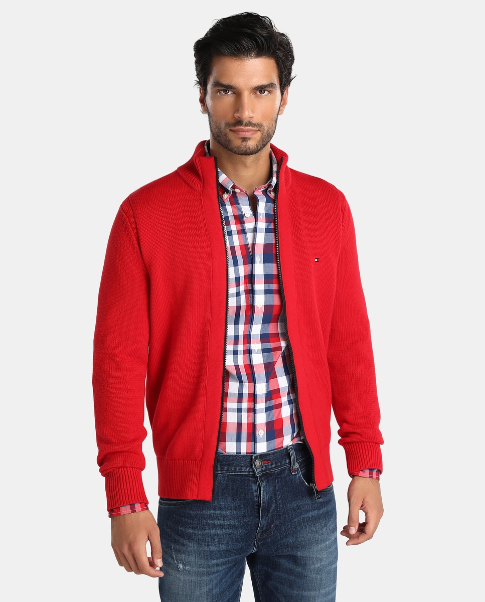 Chaqueta de punto de hombre Tommy Hilfiger roja con cremallera · Tommy