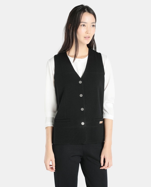Naulover women's black knitted waistcoat with two pockets · Fashion