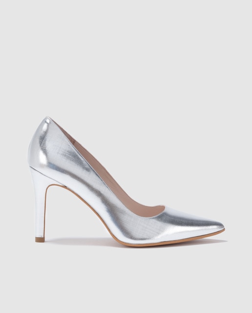 silver leather court shoes