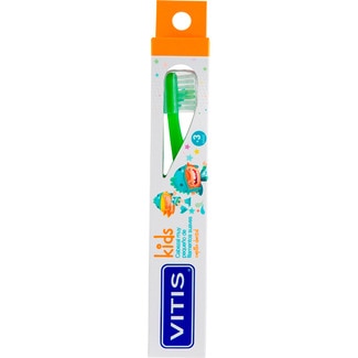 VITIS Kids cepillo dental para la higiene bucal diaria en niños mayores de 3 años blister 1 unidad con cabezal muy pequeño de filamentos suaves