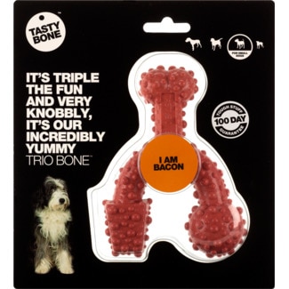 Tasty Bone Brinquedo para Cão Pequeno Trio Bone de Bacon embalagem 1 unidade