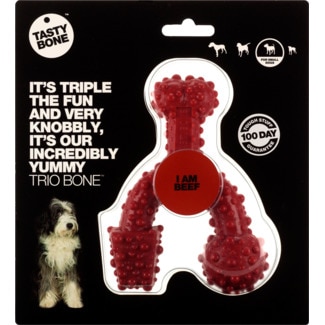 Tasty Bone Brinquedo para Cão Pequeno Trio Bone de Carne embalagem 1 unidade