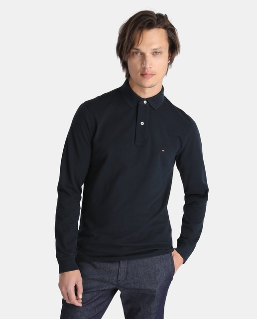 tommy hilfiger black long sleeve polo