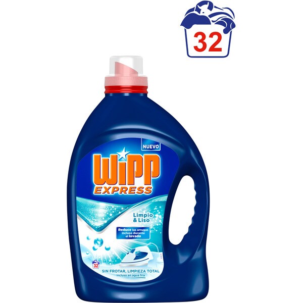 Clean & Smooth liquid washing machine detergent gel bottle 32 dose + 8