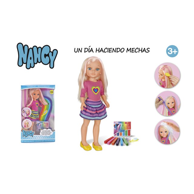 Muñeca Nancy Con Pelo Largo - Incluye Tizas Para Mechas De Colores