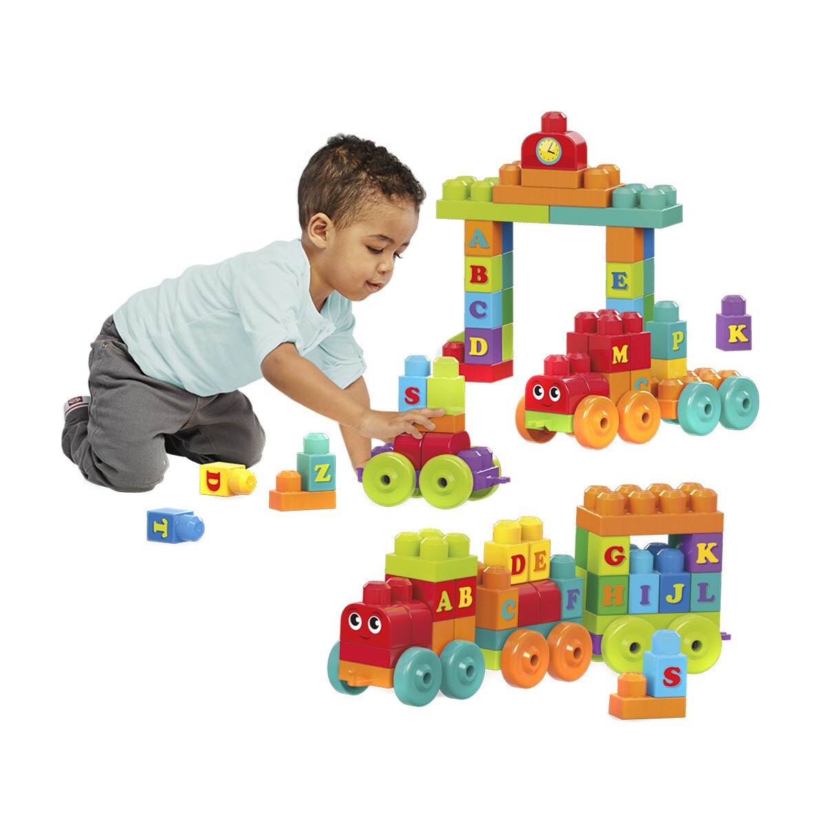 Mega Bloks bloques de construcción tren de aprendizaje ABC juguetes bebe 1 año Mattel