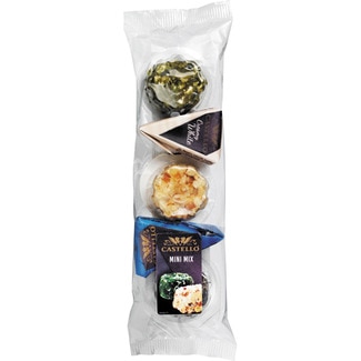 CASTELLO surtido de quesos mini mix piña, pimienta y cebollino, brie white y brie blue envase 100 g