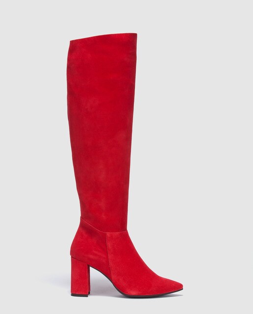 red leather over the knee boots