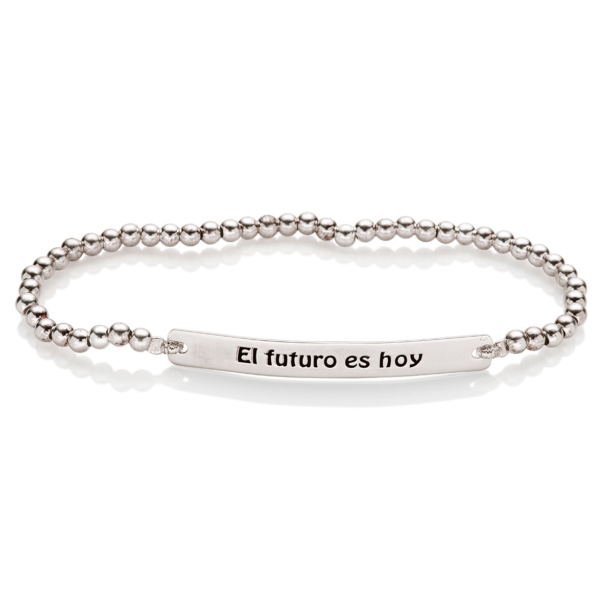 exclusivo pulsera de cuentas de plata y placa con leyenda la tienda en casa