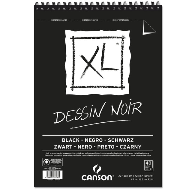 Álbum Espiral Microperforado, 29,7x42 cm, 40 Hojas, Canson XL Black, Grano Fino, 150g, Negro.