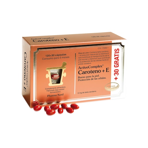 150 Cápsulas para la piel ActiveComplex Caroteno + E Pharma Nord