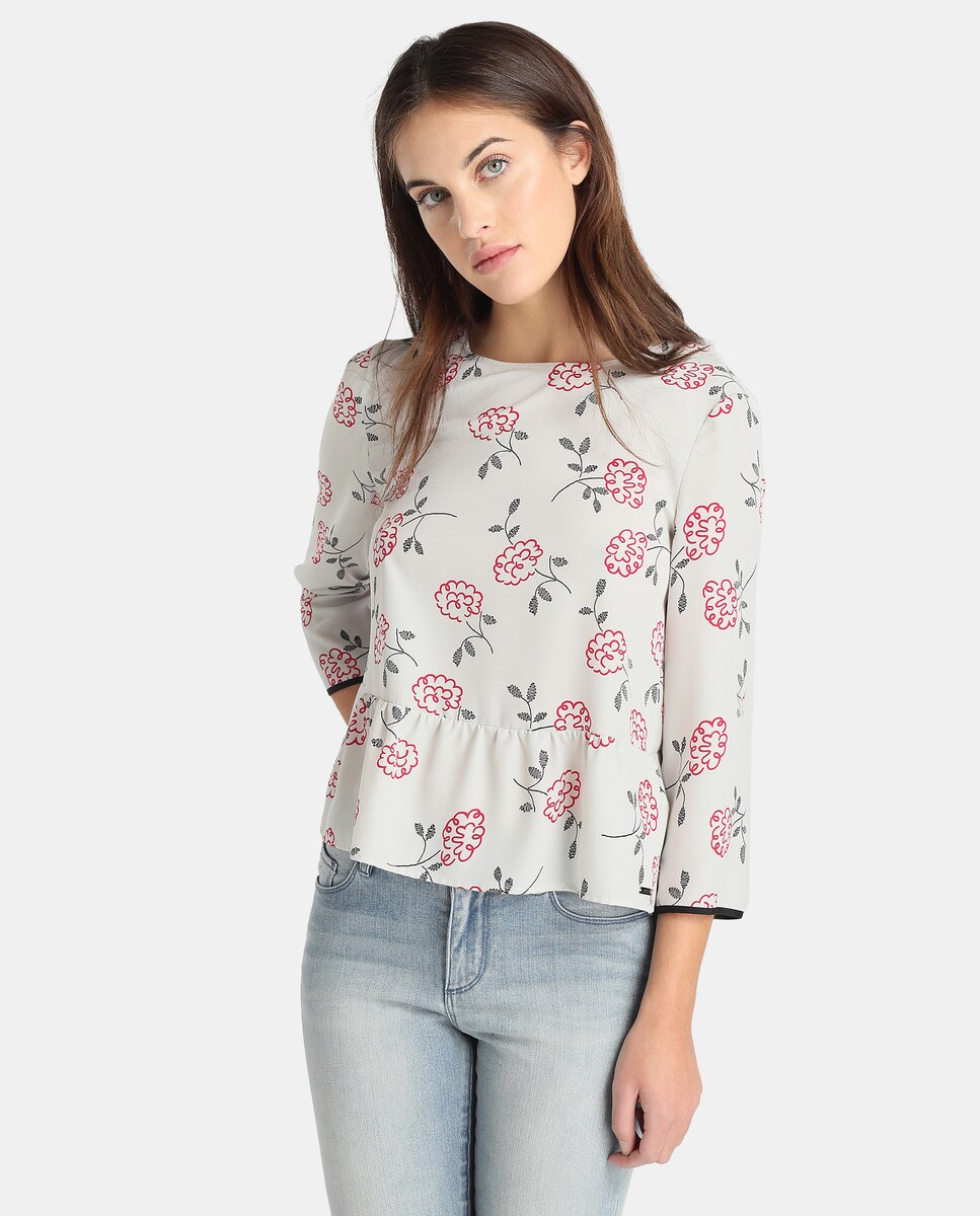 Blusa De Con Flores Armani Exchange Mujer Y Volante OXiuwPTkZ