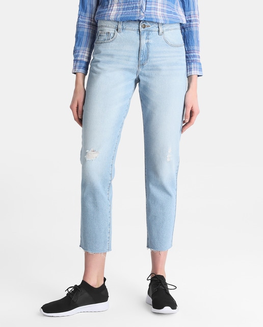 relaxed fit ripped jeans