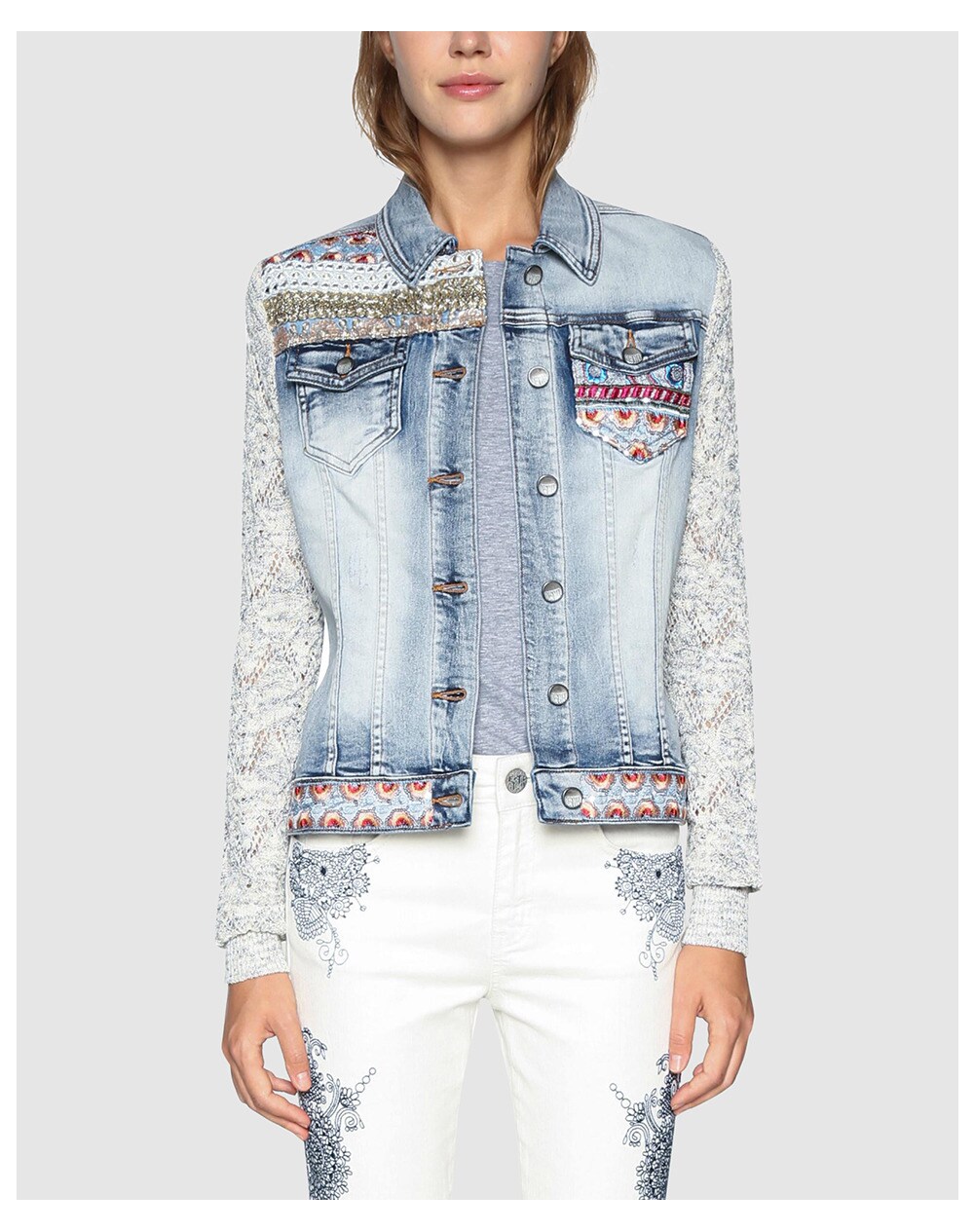 Desigual Women S Denim Jacket With Knit Sleeves A24251897 Ebay Desigual Women 039 S Denim Jacket With Knit