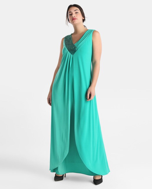 vestido verde de mujer talla grande couchel con lentejuelas