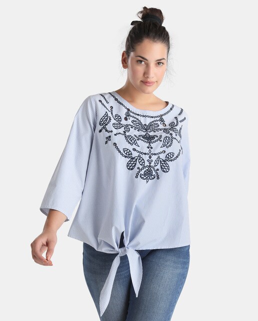 Blusa de mujer talla grande Couchel con rayas y bordado · Couchel · Moda · El Corte Inglés