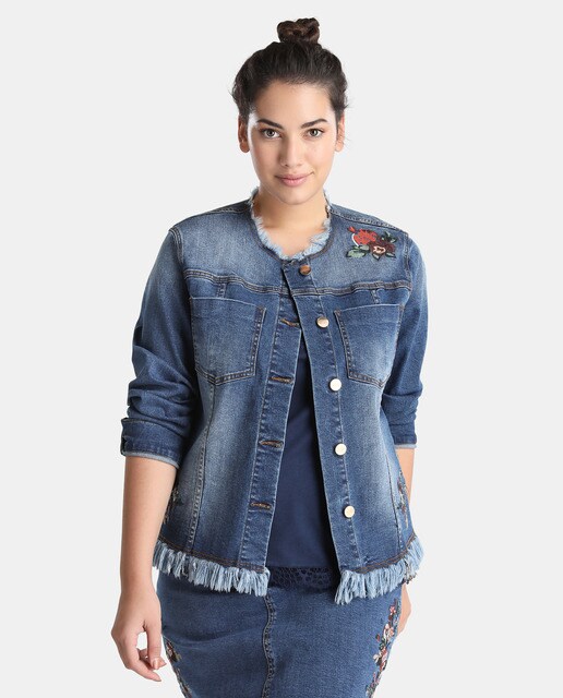 plus size embroidered denim jacket