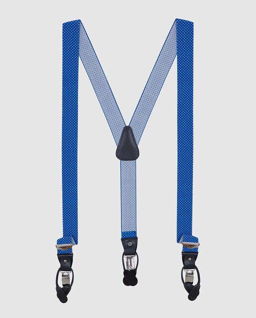 Suspensórios pretos com estampados às bolinhas