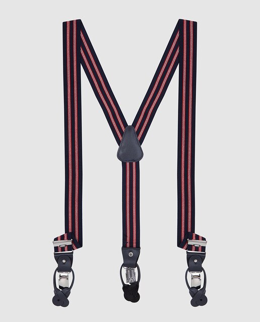 Suspensórios azul-marinho às riscas