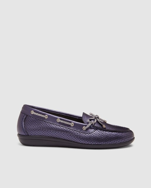 ladies blue leather loafers