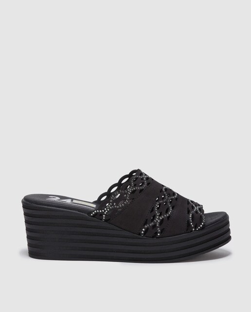 mules noires compensées
