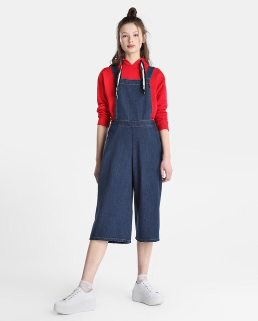 cropped denim dungarees