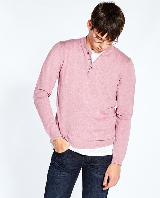 pink button up sweater