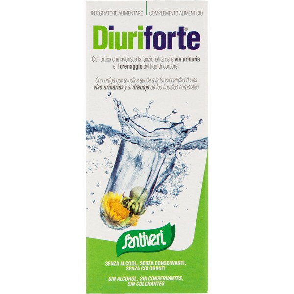 SANTIVERI Diuriforte jarabe drenante sin alcohol frasco 240 g con ortiga ayuda a las vías urinarias y drena los líquidos corporales