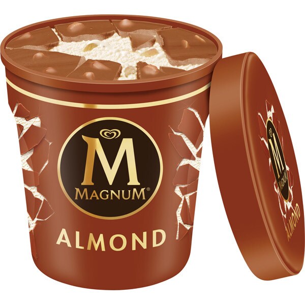 Pints Almond vanilla ice-cream with almond pieces covered with milk ...