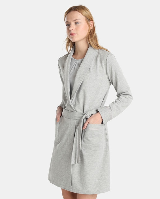 womens short grey dressing gown