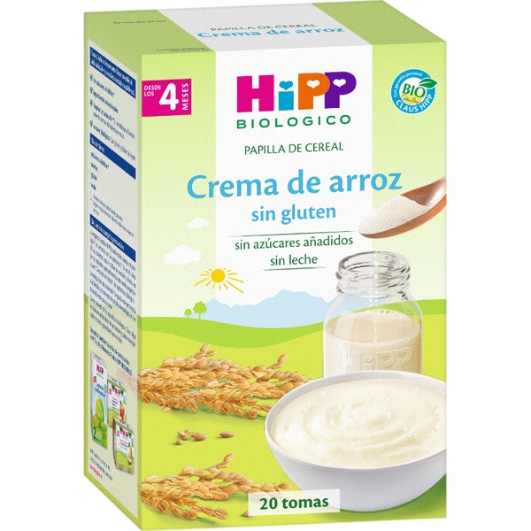 HIPP BIOLOGICO crema de arroz ecológica sin gluten, sin azúcares añadidos y sin leche desde 4 meses estuche 400 g