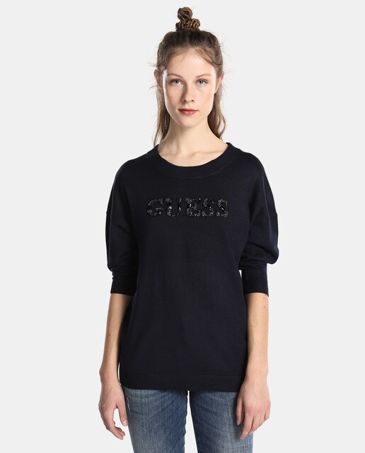 Punto y Jerseys Guess Mujer · Moda · El Corte Inglés Jersey oversize de mujer Guess con logo de strass