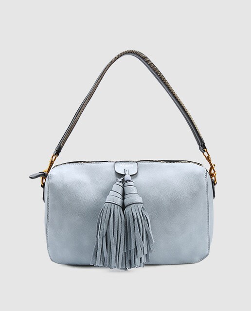 pale blue suede handbag
