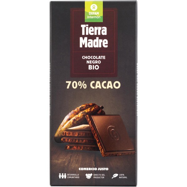 Fair trade organic dark chocolate 70 cocoa tablet 100 g · INTERMON
