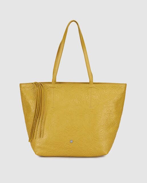 Cabas Gravé Jaune En Maya Sac Poches Cuir Avec Intérieures sCtQrdhx