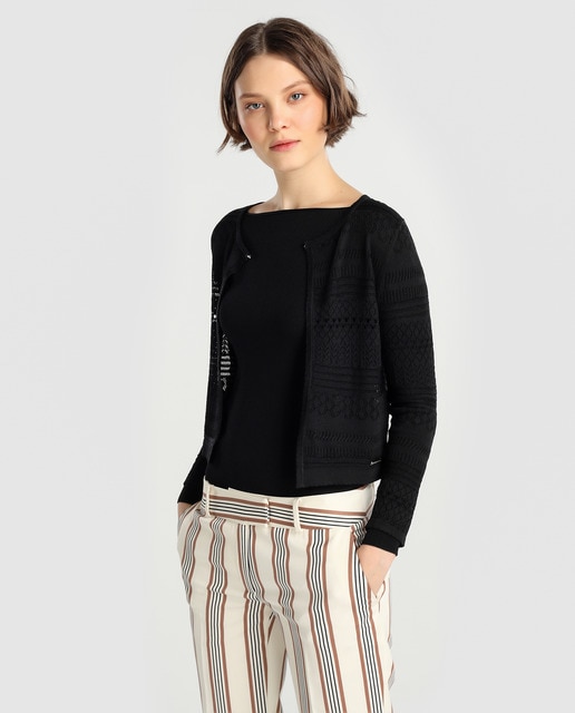 black fine knit cardigan