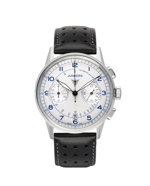 Relógio Junkers G38, Branco, Bracelete Pele - Preto