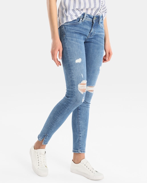 · Mujer Pepe Skinny Con Pixie Vaquero De Eco Jeans Rotos 6ZzxxSwqB