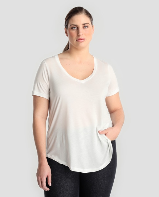 plus size white v neck t shirt