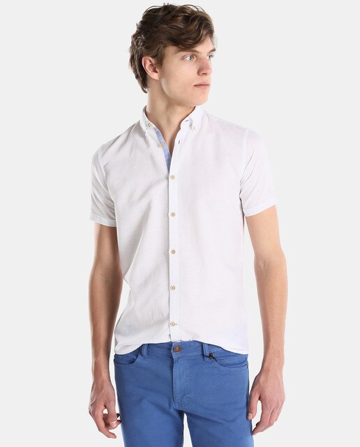 slim fit white linen shirt