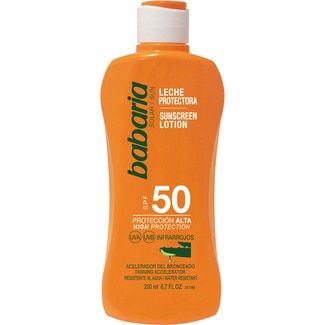 BABARIA leche protectora Aloe Vera SPF-50 acelerador del bronceado resistente al agua frasco 200 ml