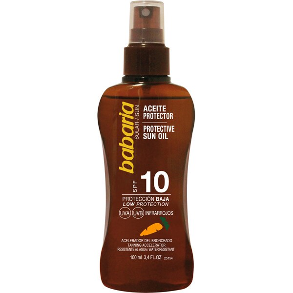 BABARIA aceite protector Zanahoria SPF-10 acelerador del bronceado resistente al agua spray 100 ml
