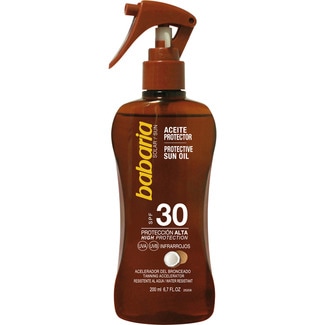BABARIA aceite protector Coco SPF-30 acelerador del bronceado resistente al agua pistola 200 ml